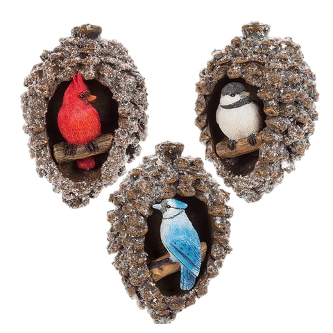 Assorted Bird In Pinecone Ornament, INDIVIDUALLY SOLD