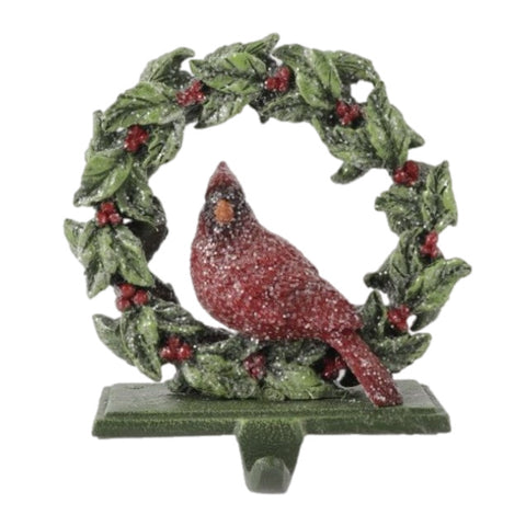 Iced Cardinal In Wreath Stocking Holder