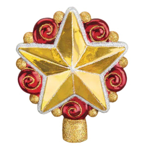 6.25" Non Lit Gold And Red Swirly Star Tree Topper