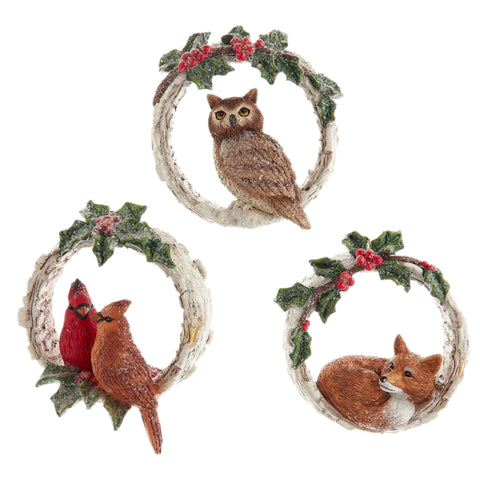 Assorted Wildlife Animal In Wreath Ornament, INDIVIDUALLY SOLD