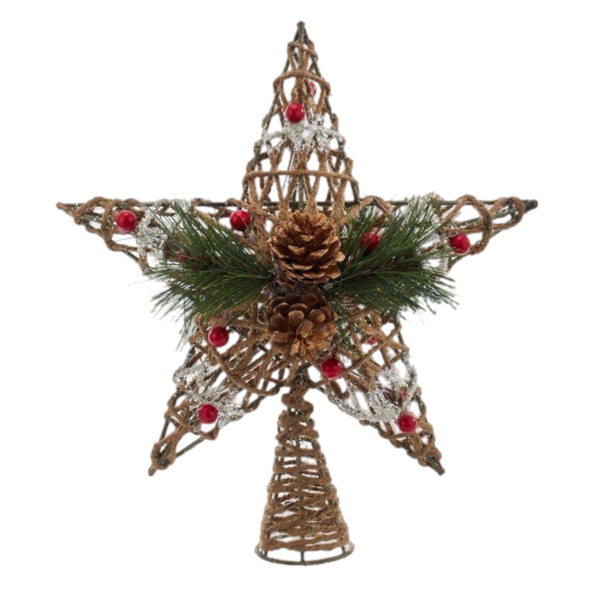 11" Non Lit Twine And Pinecone Star Tree Topper