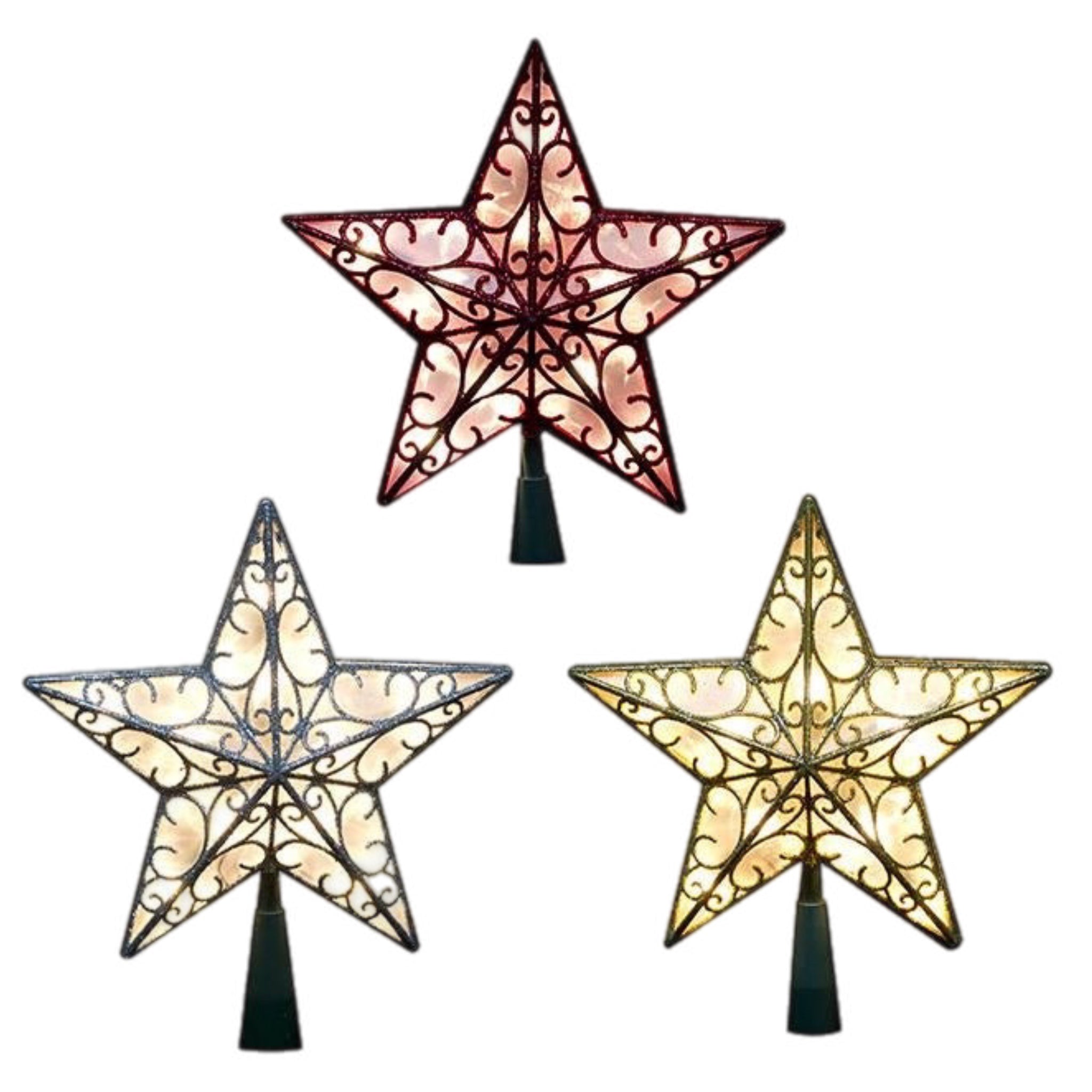 Assorted 9” Lit Star Tree Topper, INDIVIDUALLY SOLD