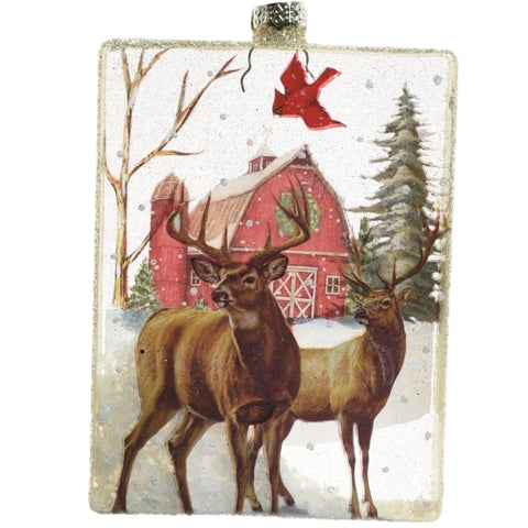 Deer With Barn Ornament