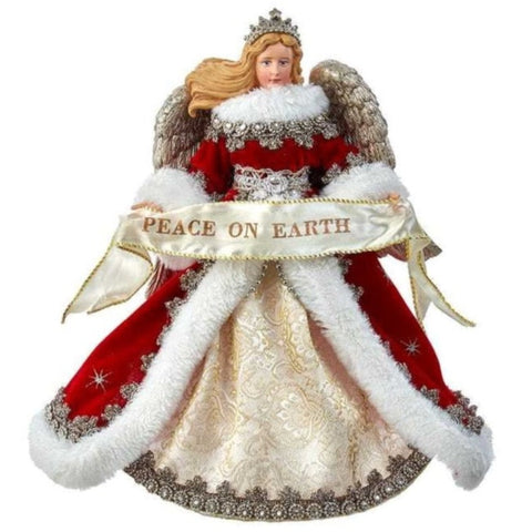 10" Non Lit Angel Holding Sign In Red Dress Tree Topper