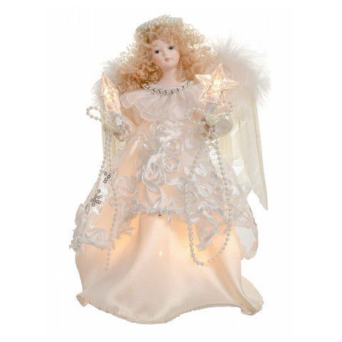 9" Lit Angel In White Dress Tree Topper