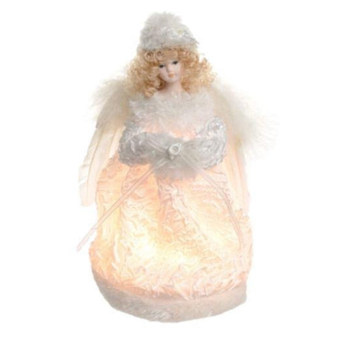 9.5" Lit Angel In Silver & White Dress Tree Topper