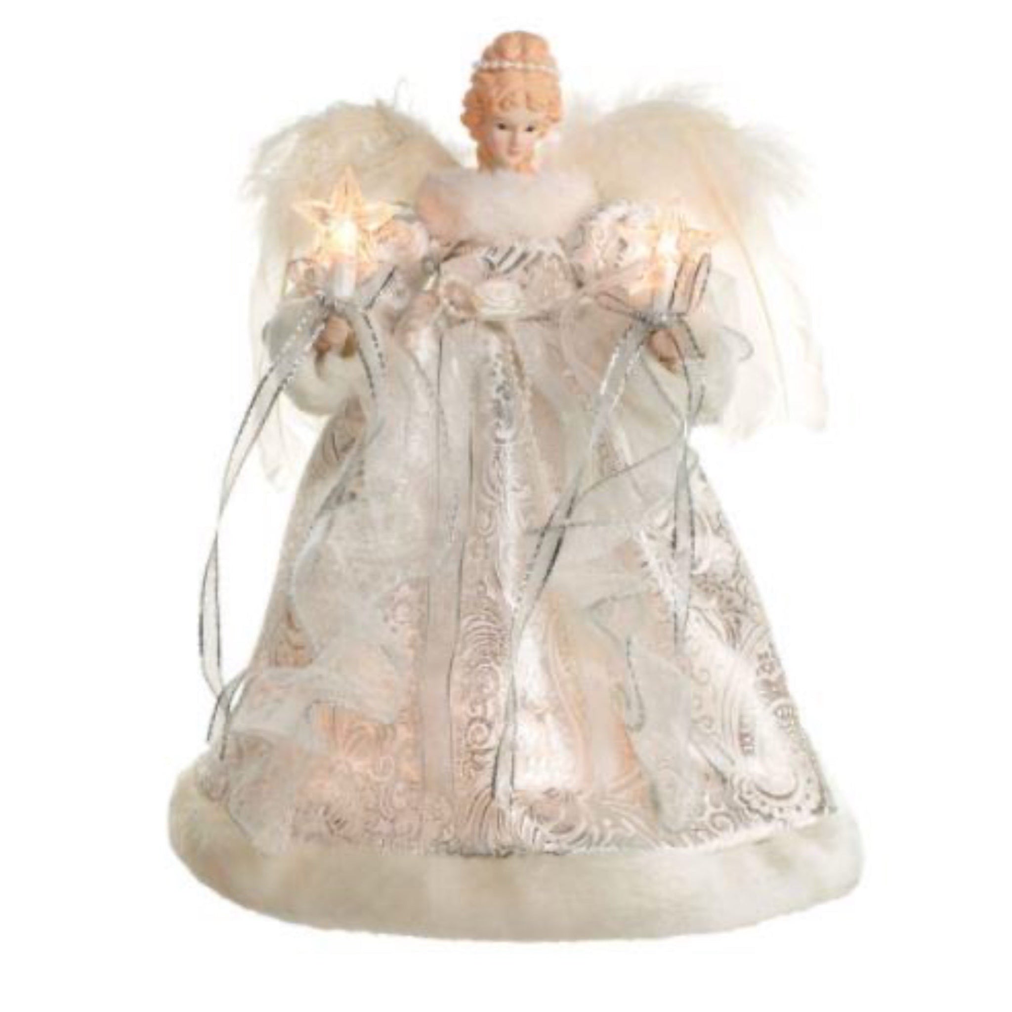 12" Lit Angel In Silver And White Dress Tree Topper