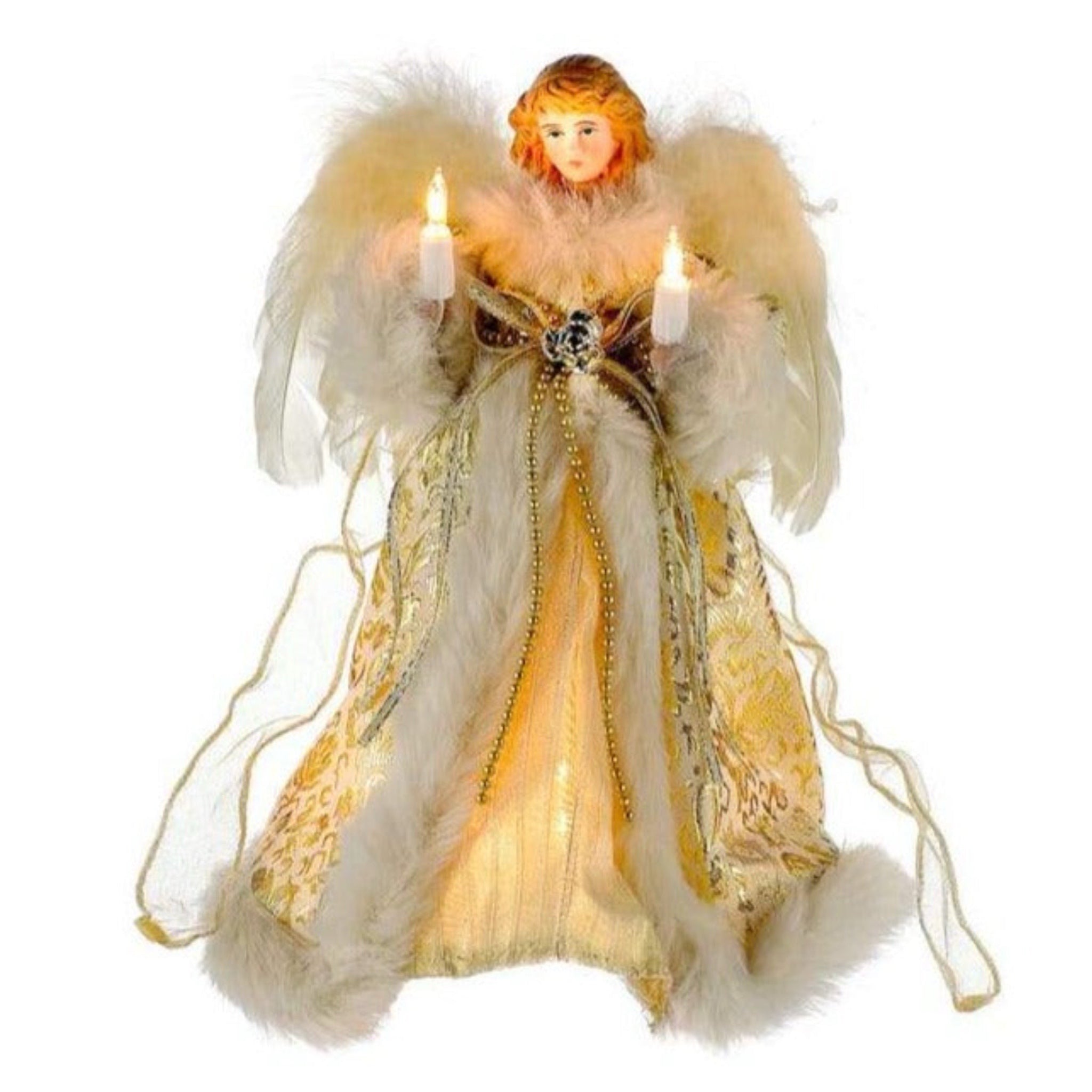 10" Lit Angel In Gold Dress Tree Topper