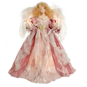 12" Lit Angel In Rose Dress Tree Topper