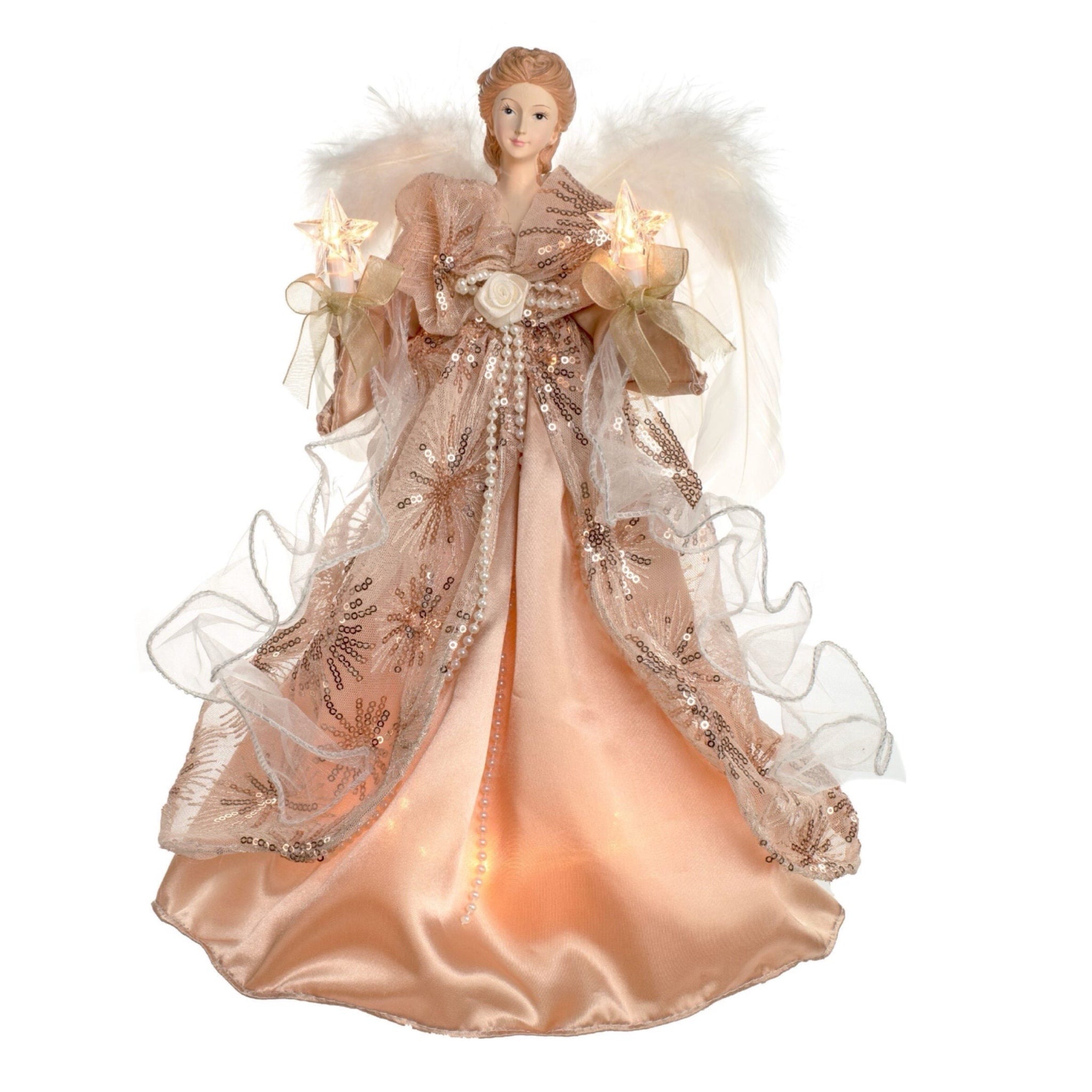 14" Lit Angel In Rose Dress Tree Topper