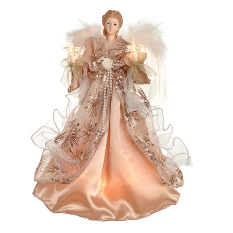 14" Lit Angel In Rose Dress Tree Topper