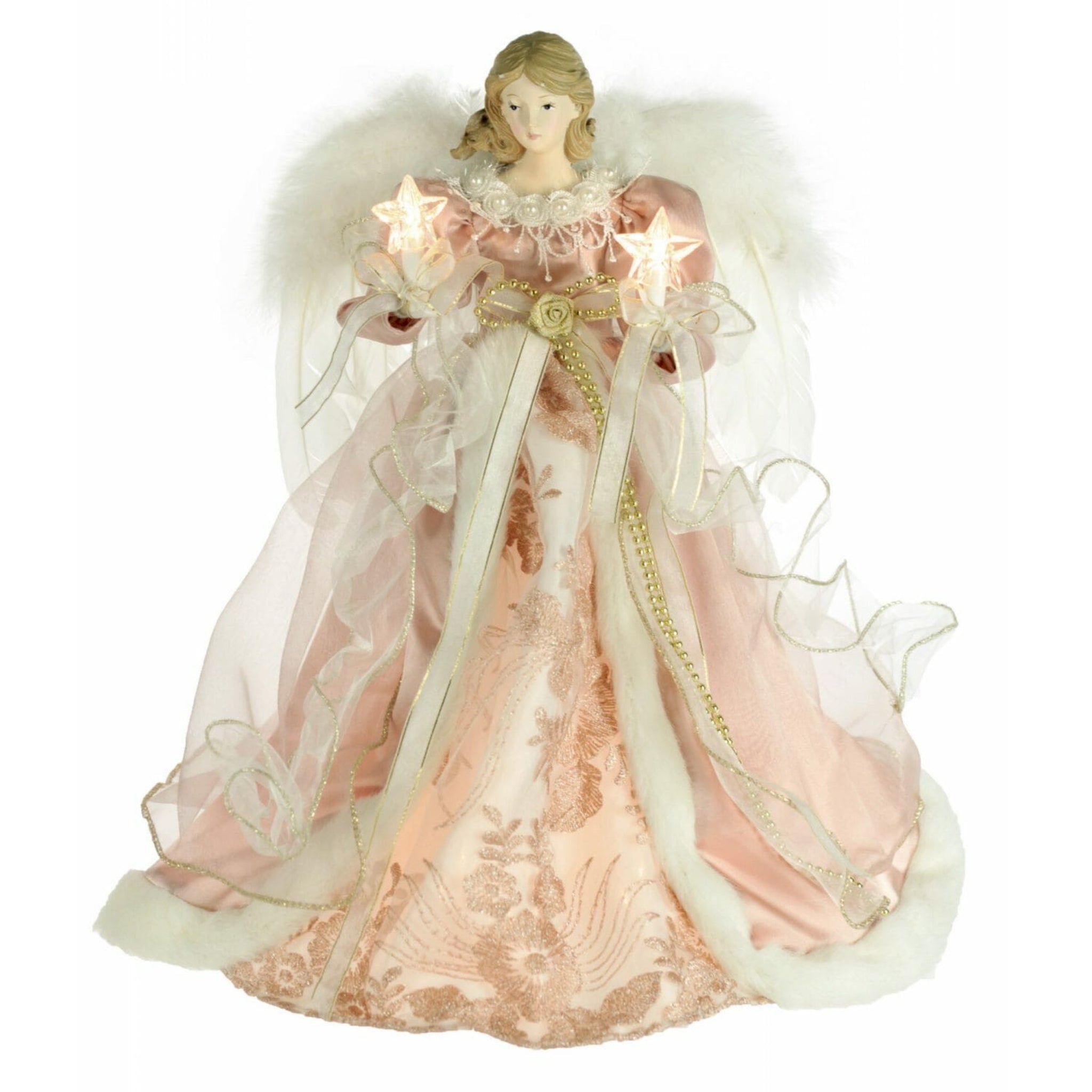 16" Lit Angel In Pink Dress Tree Topper