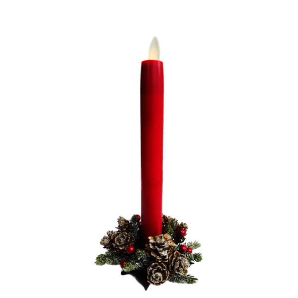 3.5" Pinecone With Berries Taper Candle Ring