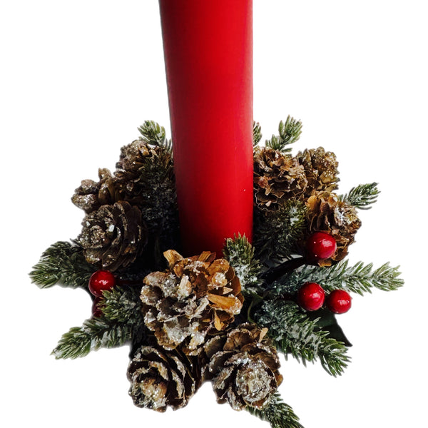 3.5" Pinecone With Berries Taper Candle Ring