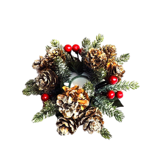 3.5" Pinecone With Berries Taper Candle Ring