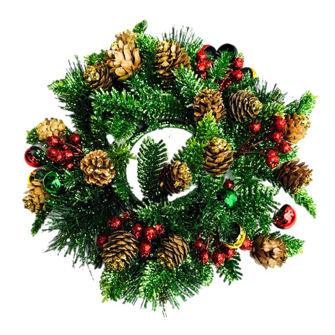 9" Glitter Pine Pillar Candle Ring