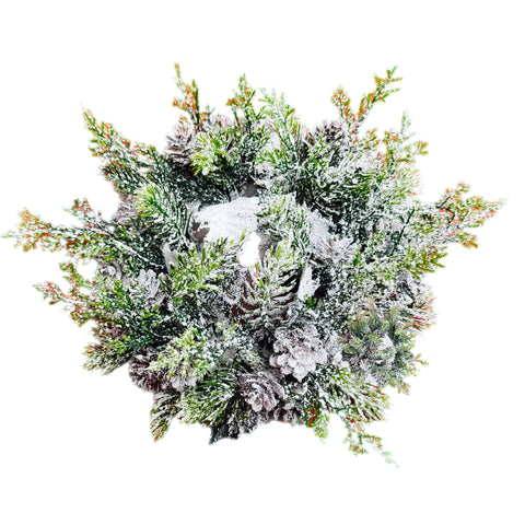 6" Snowy Pine Pillar Candle Ring