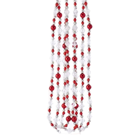 9' Silver And Red Beaded Garland