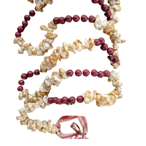 9' Antiqued Cranberry And Popcorn Garland