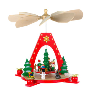 13" Red Children Skiing Wooden Pyramid