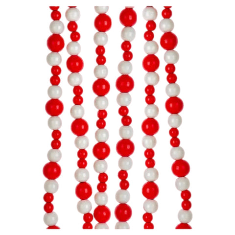 6' Red And White Wooden Bead Garland