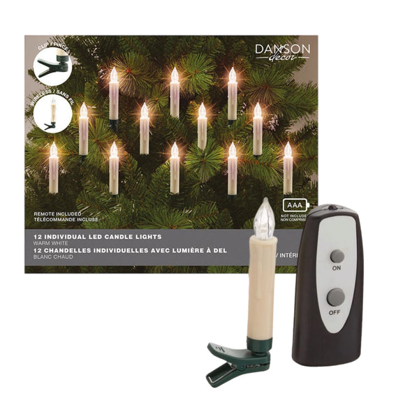 12 White Battery Operated Candle Clip Lights  INDOOR