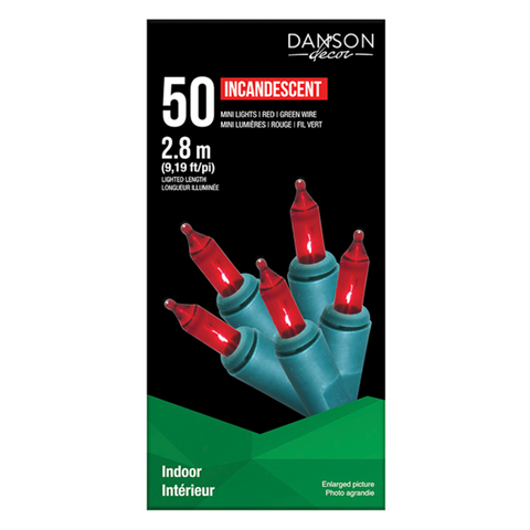 50 Red Incandescent Mini Lights INDOOR