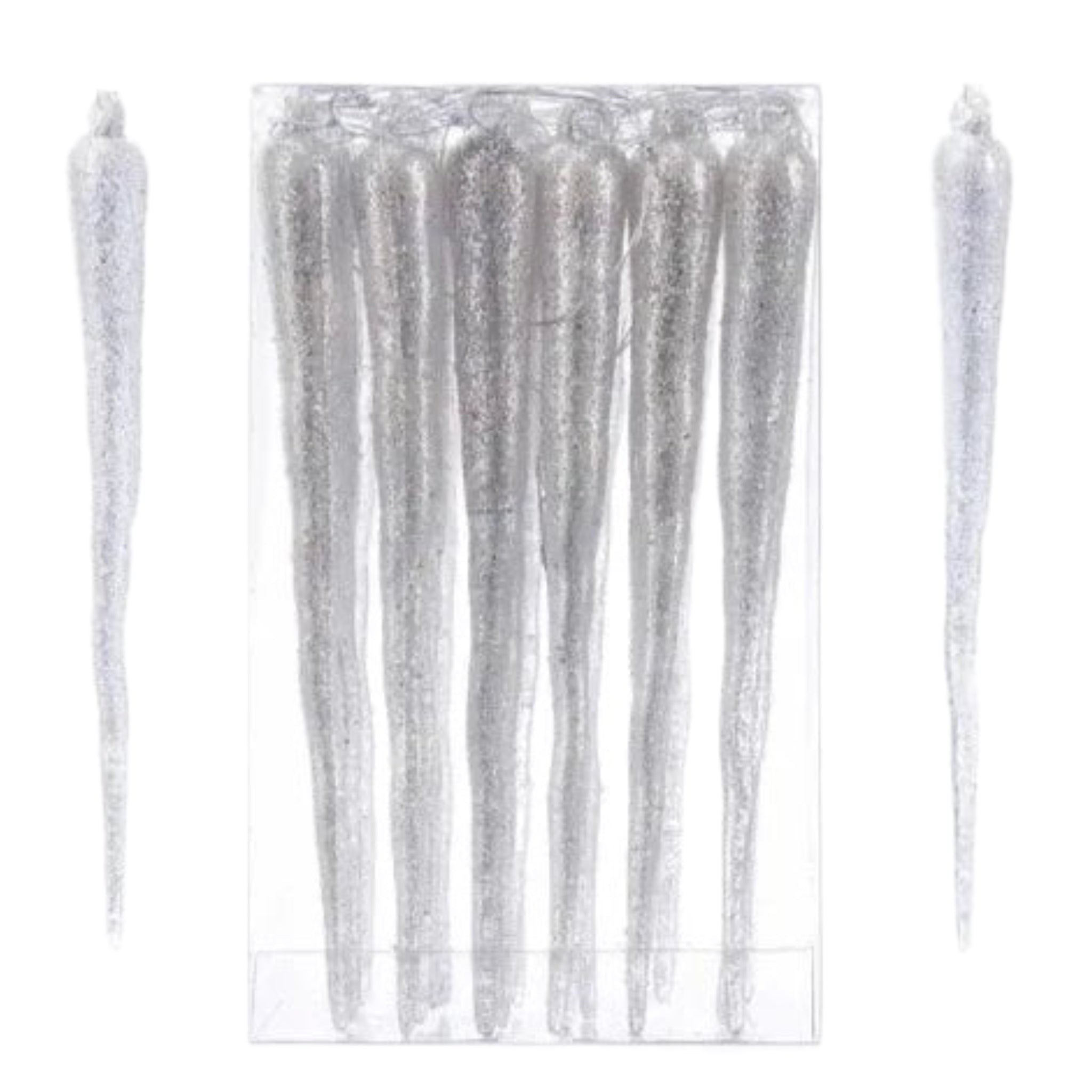 Silver Glittered Icicles Set Of 24