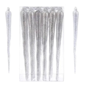 Silver Glittered Icicles Set Of 24