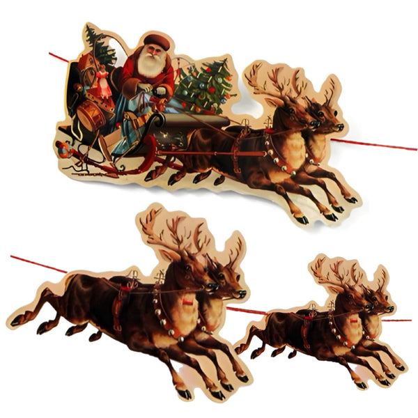 Santa’s Sleigh With Reindeer Paper Garland