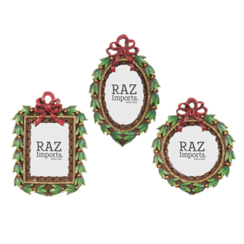 Assorted Mistletoe With Bow Frame Ornament, INDIVIDUALLY SOLD