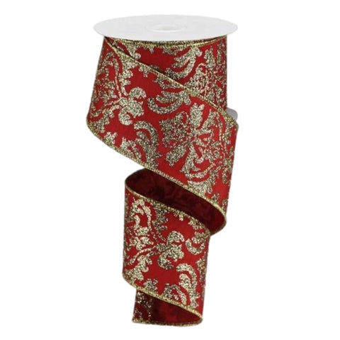 Red And Gold Damask Ribbon