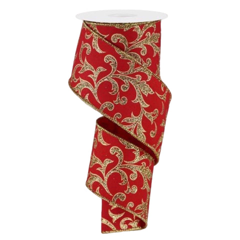 Red And Gold Acanthus Leaf Ribbon