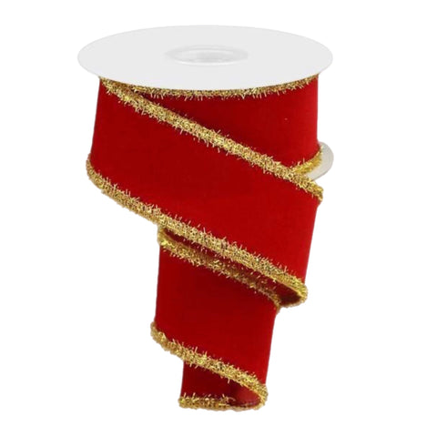 Wide Red With Gold Trim Velvet Ribbon