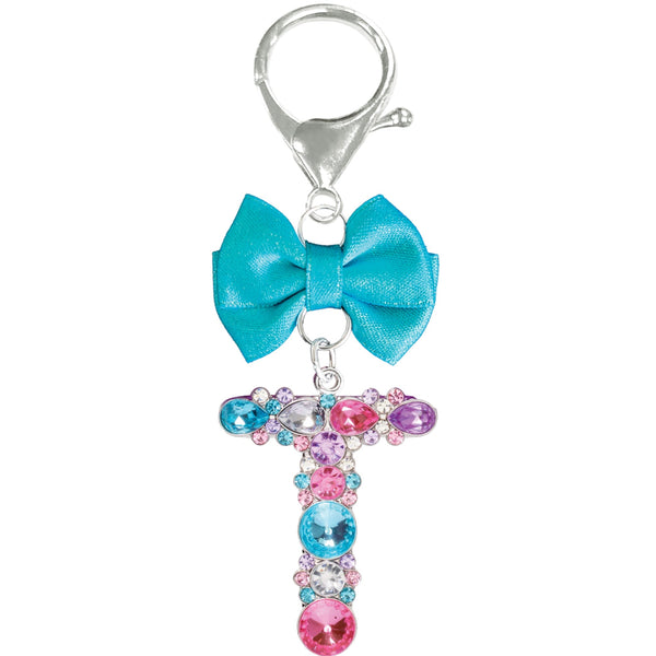 Assorted Turquoise Ribbon Monogram Keychain, INDIVIDUALLY SOLD