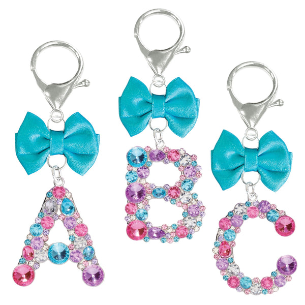 Assorted Turquoise Ribbon Monogram Keychain, INDIVIDUALLY SOLD