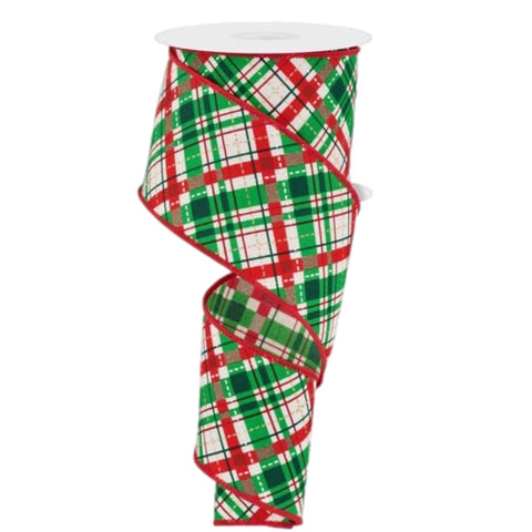 Wide Red And Green Checkered Weave Ribbon