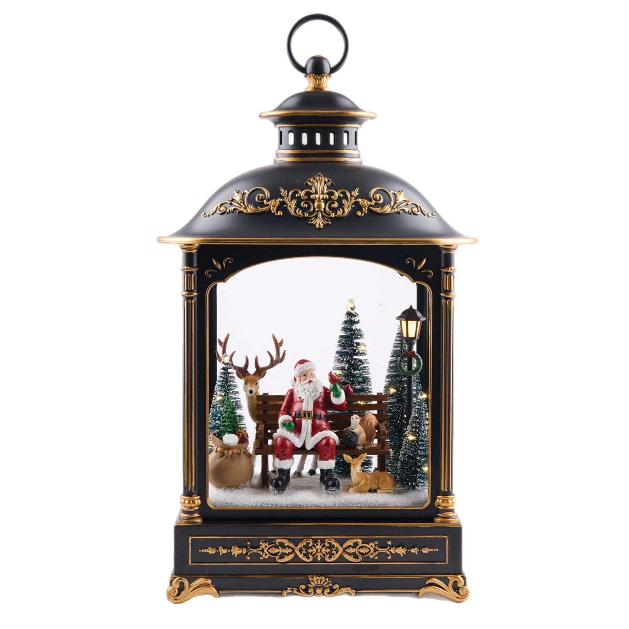 17" Santa With Woodland Animals Lantern