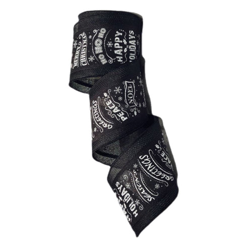 Black And White Christmas Greetings Ribbon