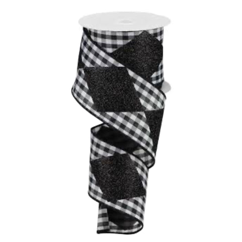 Black And White Harlequin Checkered Ribbon