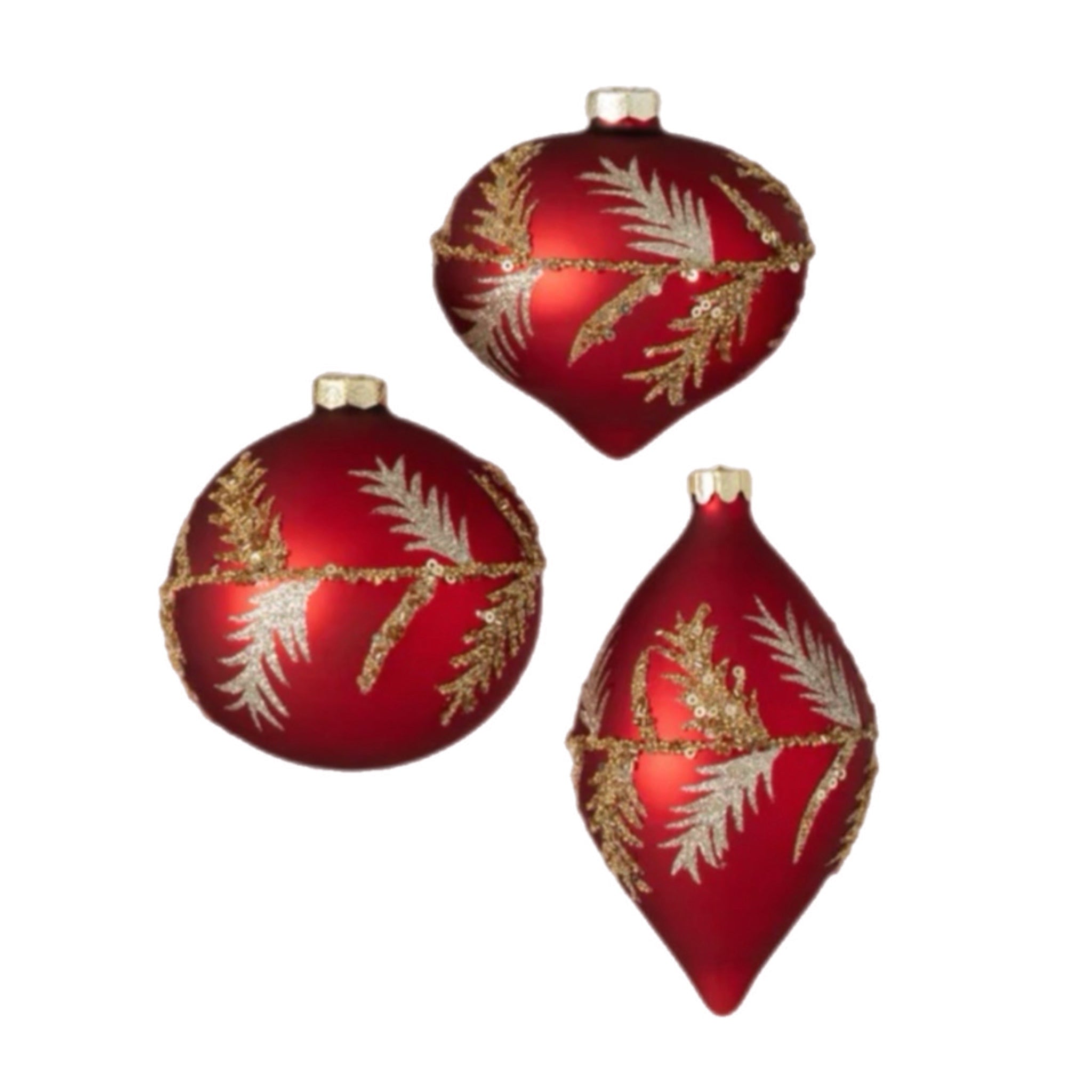 Assorted Red With Gold Feather Ball, INDIVIDUALLY SOLD