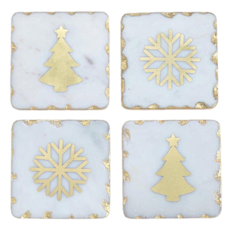 Tree & Snowflake Coasters, Set Of 4