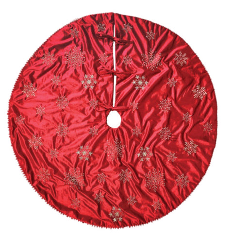 54" Red With Gold Snowflakes Tree Skirt