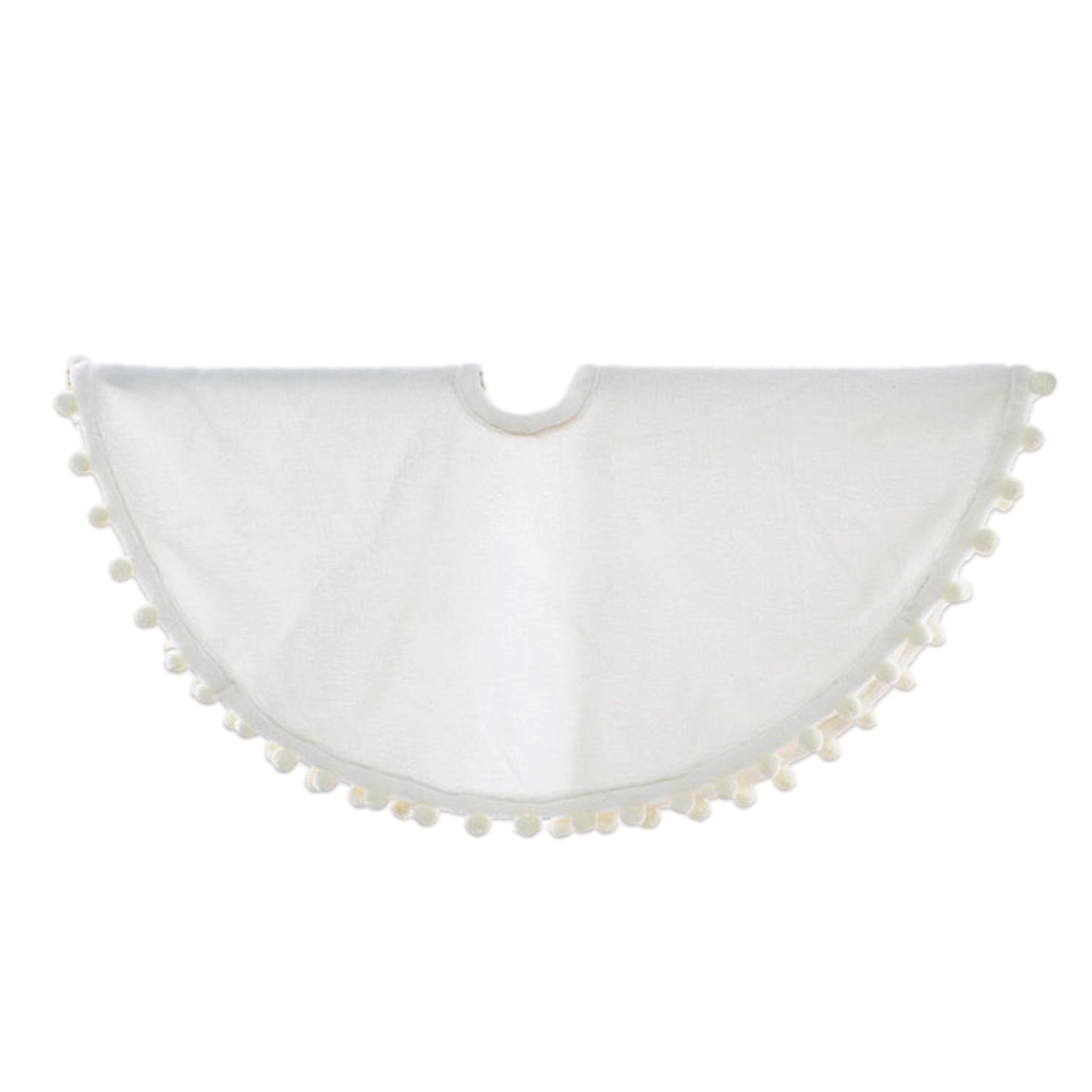 39" White Pom Pom Trim Tree Skirt