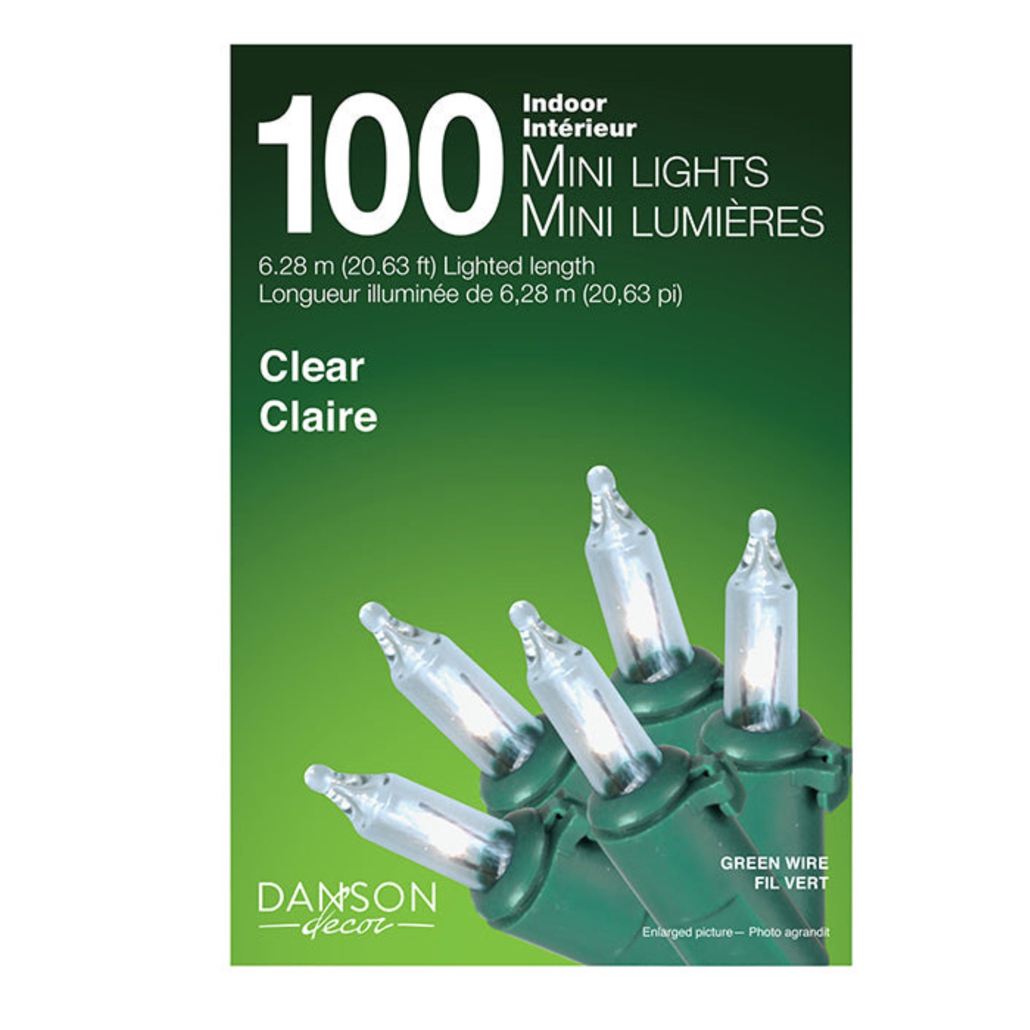 100 White Incandescent Indoor Mini Lights Green Cord