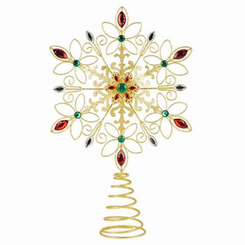 14" Non Lit Gold Jewel Star Tree Topper