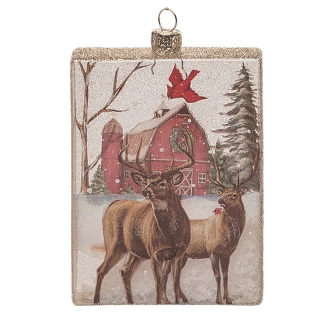Deer With Barn Ornament