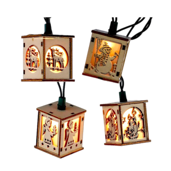 11.5' Mini Wooden Lantern Lights, Set Of 10 INDOOR