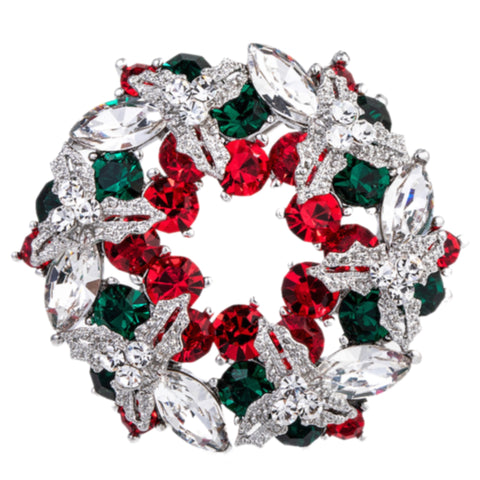 Red And Green Wreath Brooch