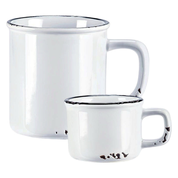 Assorted White Enamel Mugs, INDIVIDUALLY SOLD ￼